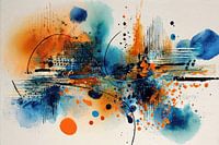 Abstraktes Gemälde – Blau-Orange, lebendig und dynamisch