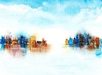 Cityscape - bunte Stadt-Skyline am Wasser