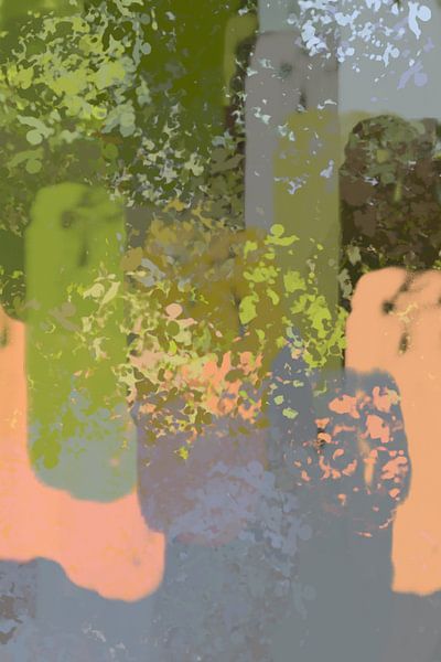 Abstrakte Landschaft in smaragdgrün, terra. Wald Sonnenuntergang. von Dina Dankers