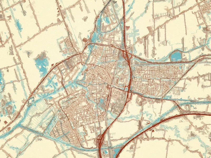 Karte von Meppel im Stil von Blue &amp; Cream von De Kaartenwinkel