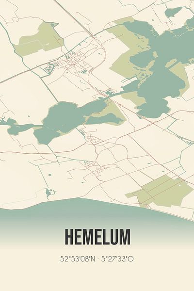 Vieille carte d'Hemelum (Fryslan) par Affiches de lieux