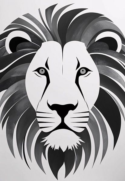 Minimalist black-and-white lion portrait by Art & Soul Creations