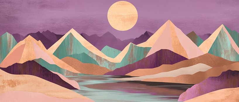 Berglandschaft mit Vollmond – Pastellfarben von Poster Art Shop