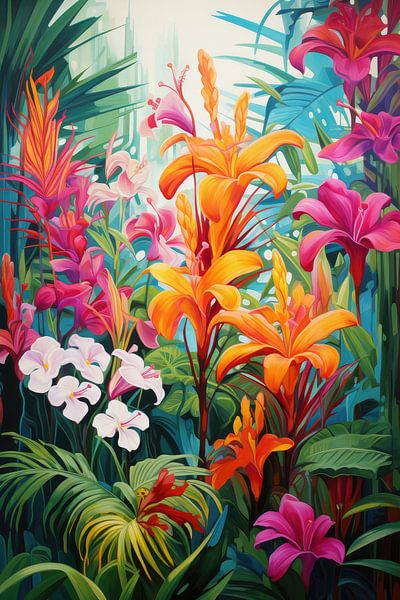 Tropical flowers background by Art Bizarre