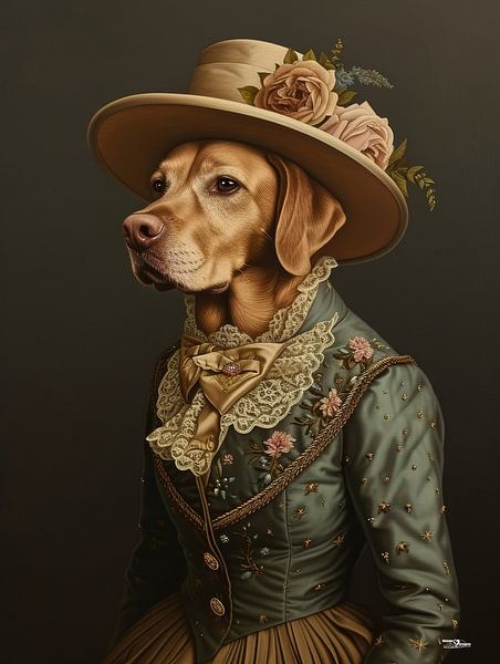 dog in Victorian dress by Gelissen Artworks