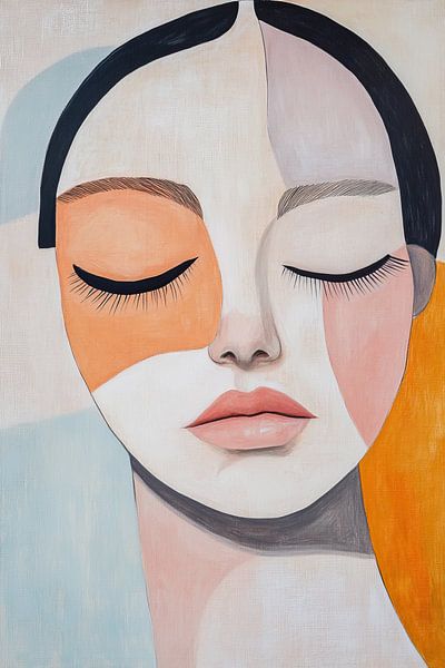 Gesichtskunst | Pastell Frauengesicht abstrakt von Wunderbare Kunst