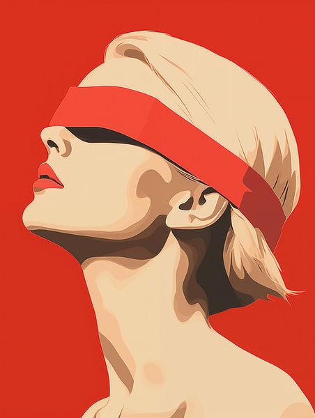 Frau in Rot mit verbundenen Augen | Schlafzimmer von Frank Daske | Foto & Design