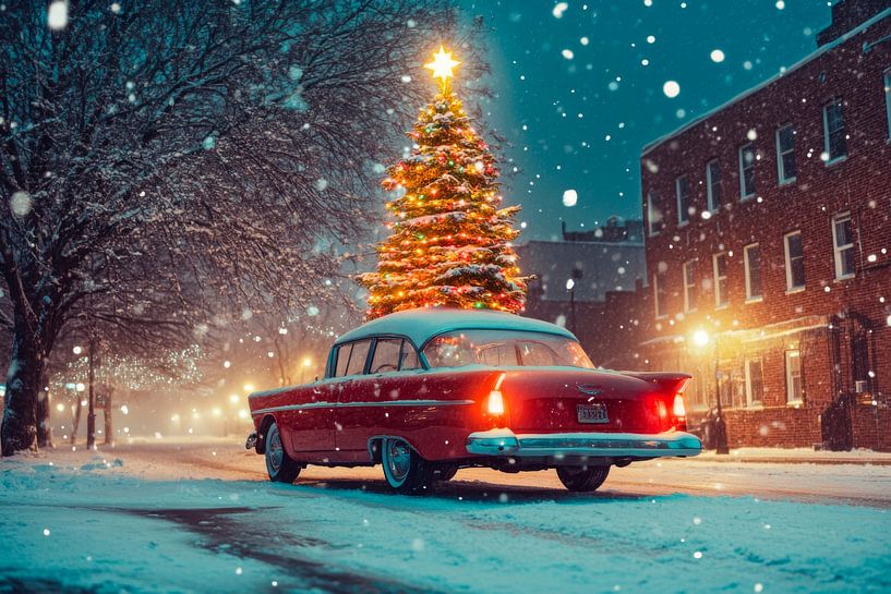 Voiture de Noël neige par Poster Art Shop