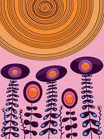 Blumenwiese mit rosa Himmel