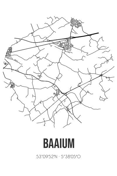 Baaium (Fryslan) | Carte | Noir et blanc par Affiches de lieux
