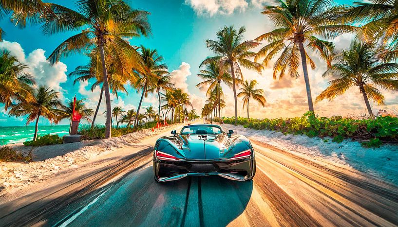 Sports car on the beach with sunset by Mustafa Kurnaz