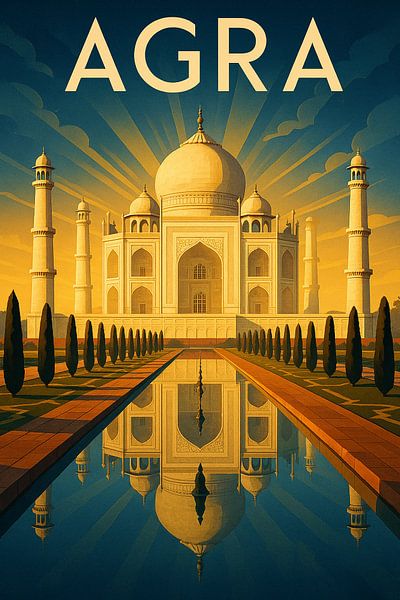Majesté éternelle d'Agra - Affiche Art déco Taj Mahal par Travel Shop