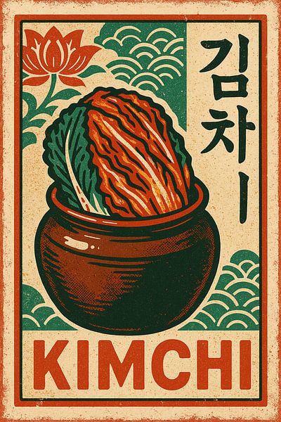 Retro Kimchi Poster – Korean Fermented Cabbage Pop Art Print by Travel Shop