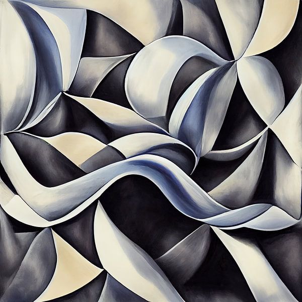 Abstrakter Mix in Beige, Blau und Schwarz von Bert Nijholt