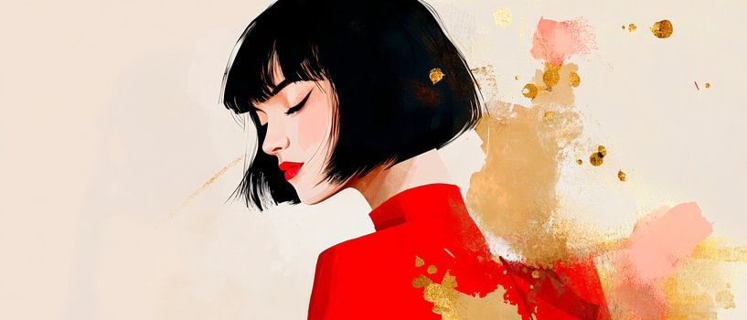 Femme au Rouge - Elegance in watercolour by Poster Art Shop