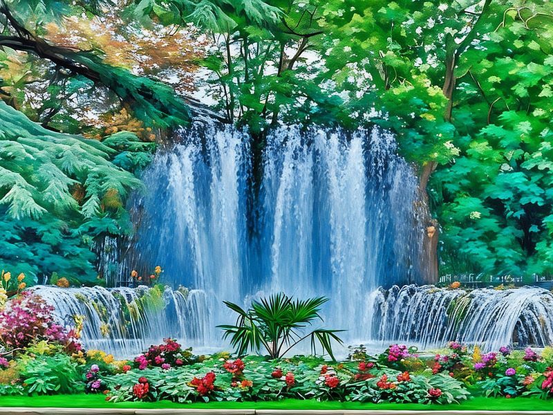 Serene Fountain in a Lush Garden in Toulouse France by Sergio Pazzano