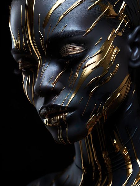 Portrait of woman with subtle gold stripes by PixelPrestige