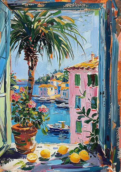Henri Matisse Style Poster, Mittelmeer, Open Window, Pastell von Niklas Maximilian