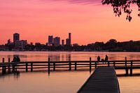 Le Kralingseplas à Rotterdam lors d'un magnifique coucher de soleil