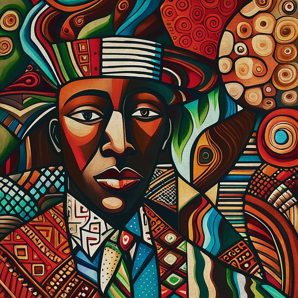 Brightly colored portrait of a man with African roots by Jan Keteleer