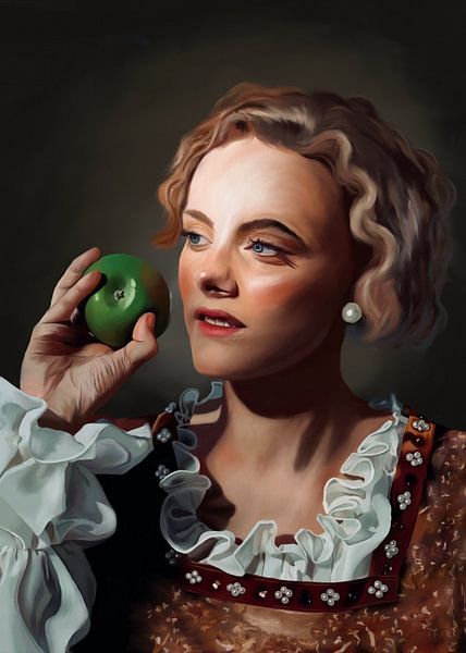 Classic portrait lady with apple by W. Vos