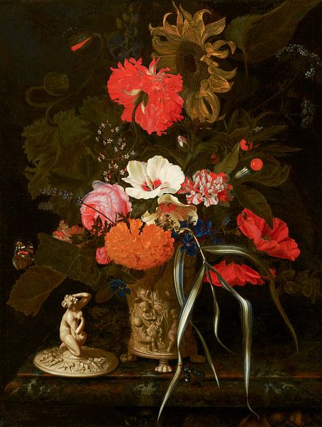 Flowers in a decorated vase, Maria van Oosterwijck by Masterful Masters