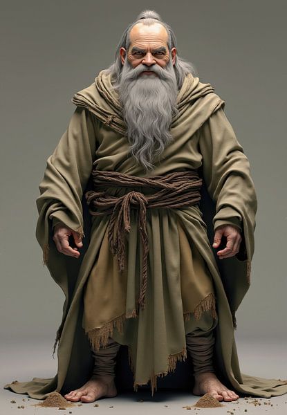 Digitales Rendering eines älteren Mannes in einem olivgrünen Gewand von Markus Gann