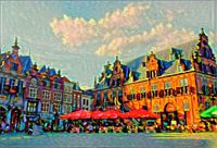 Peinture colorée Le grand marché de Nimègue le jour de l'été