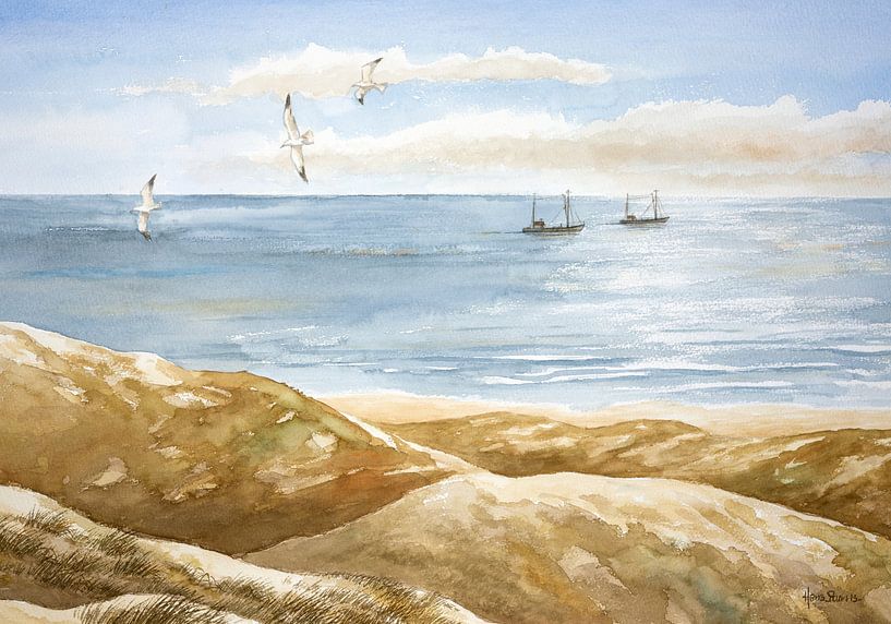 Zwei Fischerboote auf der Nordsee - Aquarell - Hans Sturris von Galerie Ringoot