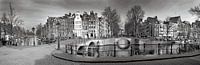 Amsterdam canal panorama in black and white