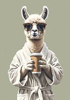 Lama am Morgen mit Coffee-to-go