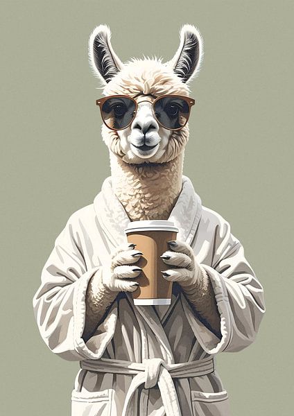 Lama am Morgen mit Coffee-to-go von Renaissance Soul Art