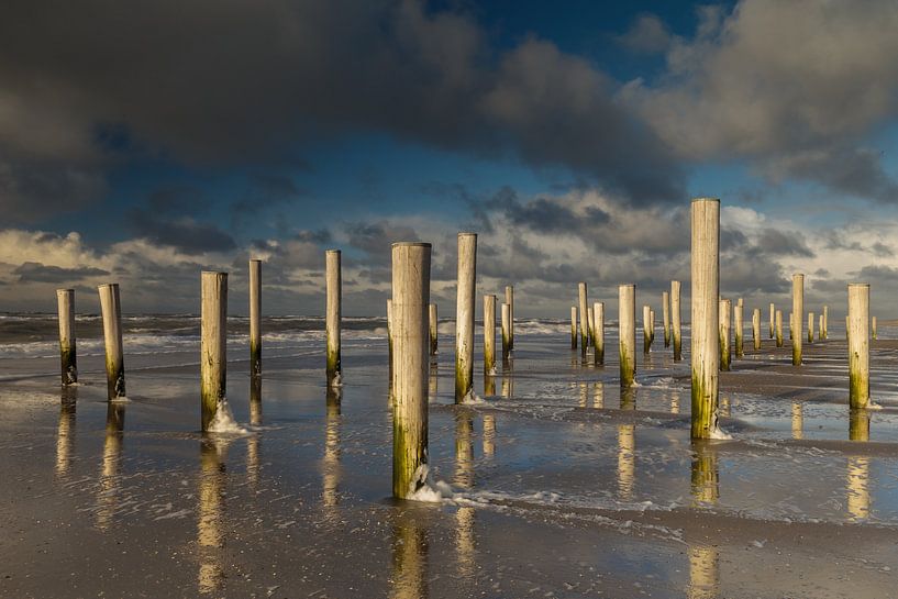 Post on the beach of Petten Holland by Menno Schaefer
