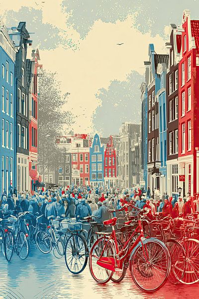 Amsterdam Bike Madness - Humorvolles Retro-Poster von BowiScapes Abstrakt und digitale Kunst