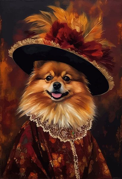 Chien de Poméranie en robe victorienne par MIROKKU