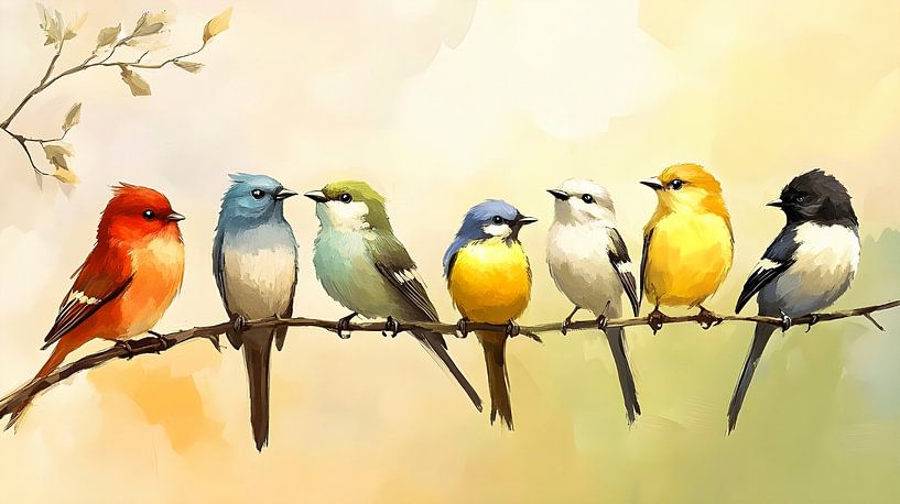 Gruppe von bunten Vögeln von But First Framing