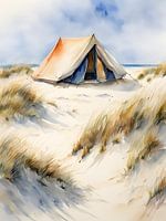 Tente dans les dunes, aquarelle