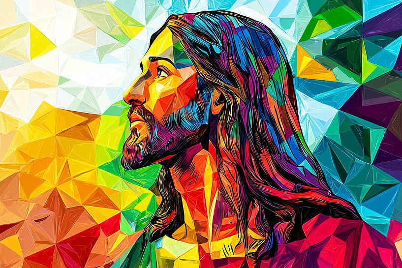 Portrait géométrique en couleurs vives par Art & Soul Creations