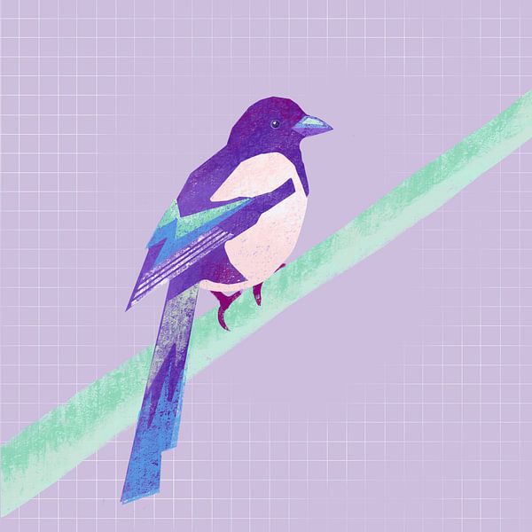 Illustrated magpie, purple by Femke Bender