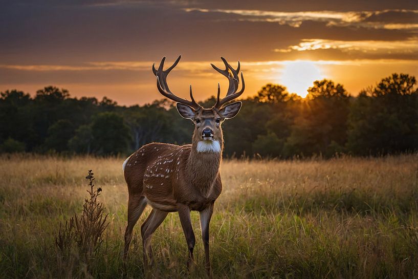 Belles biches au coucher du soleil dans la campagne par Art & Soul Creations
