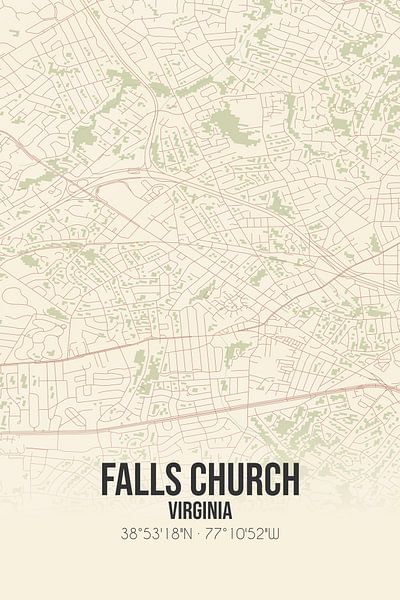 Alte Karte von Falls Church (Virginia), USA. von Ortsdrucke
