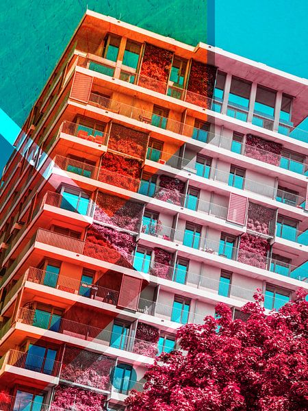 Un bâtiment moderne dans un univers de couleurs expressives par Mixed media vector arts