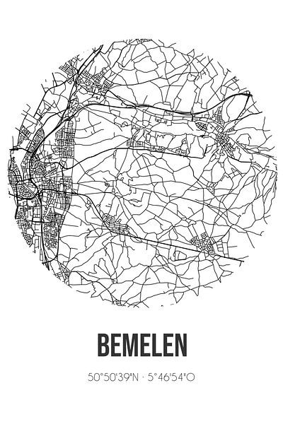 Bemelen (Limburg) | Carte | Noir et blanc par Affiches de lieux