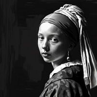 Fille avec une boucle d'oreille en perle en noir et blanc