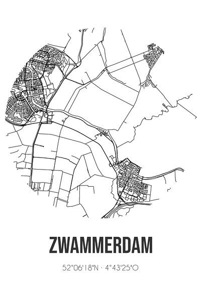 Zwammerdam (South Holland) | Carte | Noir et Blanc par Affiches de lieux