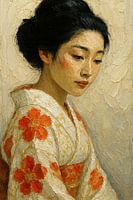 Japanese geisha in kimono ( painting classic portrait woman thick paint)