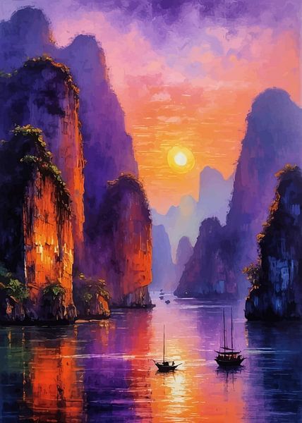 Ha Long Bay Dämmerung mit Sonne von MIROKKU