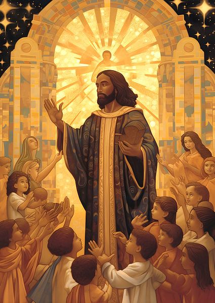 Jesus blesses the children, Art Deco style by Jan Bechtum