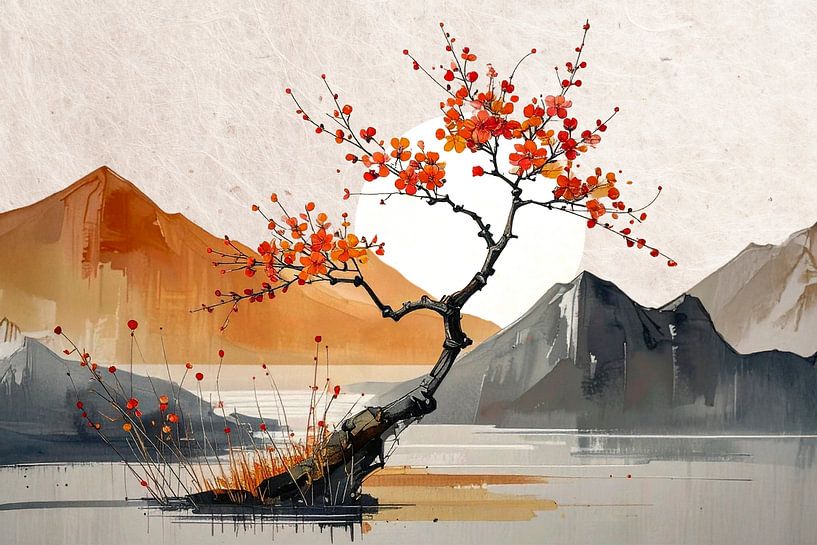 Peaceful Japandi mountain landscape by Studio Pieternel