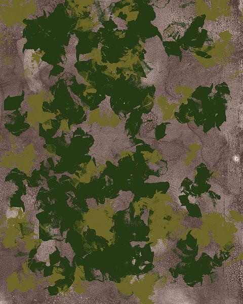 Moderne abstracte kunst in donkergroen op terra bruin van Dina Dankers